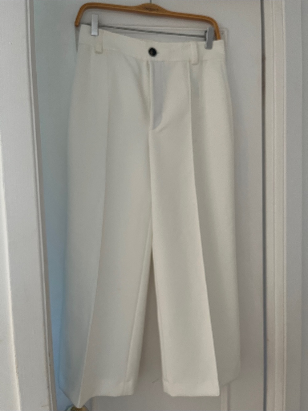 Zara White Wide-Leg High-Rise Trousers